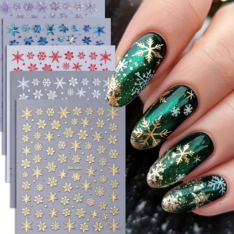 Nail Art Gothic - 5PCS Christmas snowflake star nail stickers,